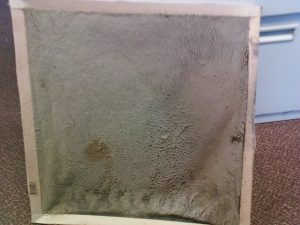 Clogged, and dirty central air filter, that may cause an air conditioner to freeze up. 