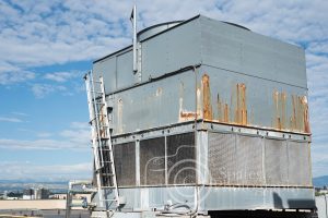 Commercial cooling tower for building air conditioning systems